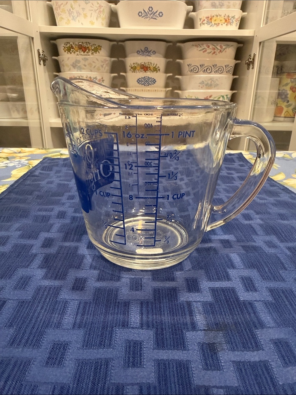 Clear Glass Measuring Cup with Blue Markings - 2 cup